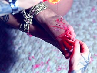 hey, check this captive brunette bound for foot worship, toes licked and wax dripped on her big tits.