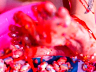 Goddess Smears Feet in Messy Domination Play