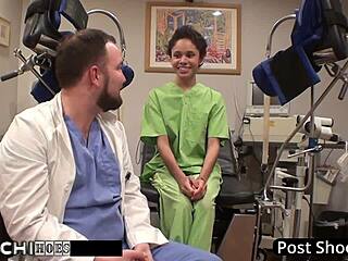 nurse sandra chappelle forces freshman hitachi wand to squirting orgasm backstage