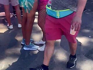 At Carnaval she CLIMBS tree for STRANGER pussy FUCK and cum SWALLOW