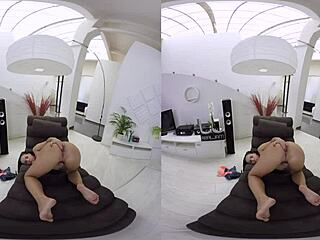 cute brunette teen kristy unwinds with close-up masturbation on vrpornjack com solo reality play