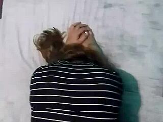 Panties Pulled Aside as Boyfriend Pounds Latina from Behind on Big Bed