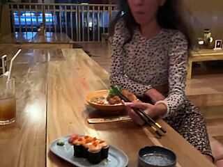 so i blew my load on her face at the sushi bar and she ate cum-covered rolls publicly