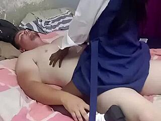 black 18yo schoolgirl teen sucks and rides stepdaddy's thick cock with her tight wet petite pussy