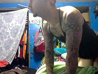 Blonde tattooed slut whore bent over doggystyle for intense pussy fucking