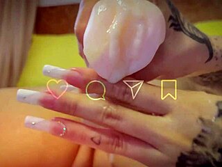 at the foot joi spa, she massages cock with feet before happy ending handjob close-up