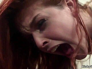 Busty babe dominates 😈 whips redhead slave hard!! Strapon pounding awaits 👅🔥