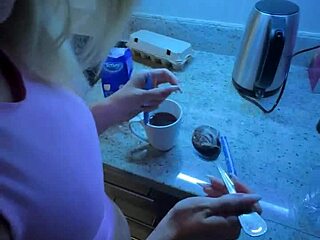 alice tempts boyfriend with steamy kitchen suck ending in massive swallow