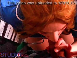 British Redhead Student Nurse Sucks Patient's Cock in Hospital Lingerie