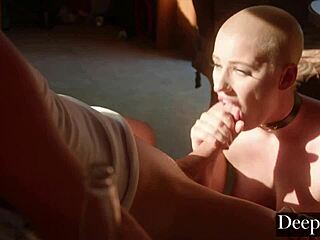 riley nixon goes deeper on cock with trashy blowjob titty fuck facial