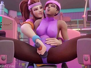 sombra and brigitte get sweaty in their naughty workout session