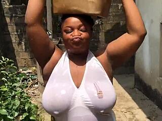 her big natural tits bounce wildly while taking rough outdoor anal pounding