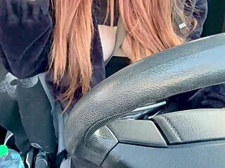 hot italian milf artemisia flashes big tits while driving through los angeles traffic