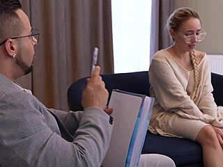 damn psychologist stretched my tight pussy raw on the sofa cowgirl style