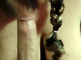 Hot wife deepthroats gagging cock with big natural tits
