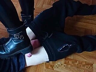 i dominate him with my boots feet cum on ass total foot fetish control