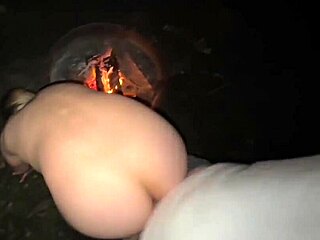 Creampie by campfire during public camping with big ass babe?