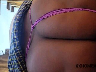 Horny ebony with big ass and natural tits caught rubbing pussy outdoors