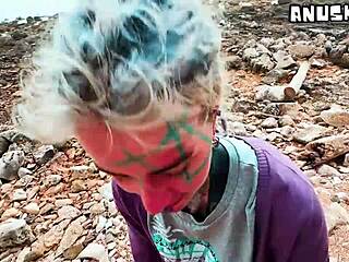 goth punk petite slurps balls deepthroat facial cum outdoors 