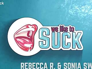 Bathing babes get steamy sharing big cock blowjobs and licks together