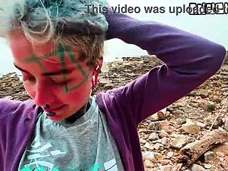 goth punk petite slurps balls deepthroat facial cum outdoors 