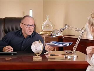 😍 sexy blonde's long legs and huge natural tits bounce in interview fuck 💋