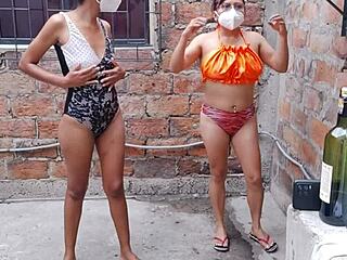 country whores sensually bathe groping tits and wet vaginas together