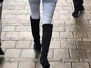 Teen ass sways captivatingly under hidden spy cam gaze