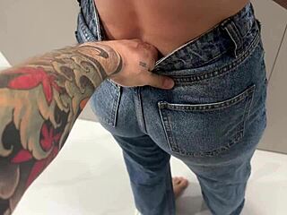 Petite redhead tattooed fuck doll takes creampie doggystyle then missionary in garage
