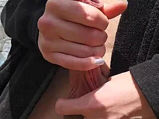 Skinny Wife Fingers Juicy Shaved Pussy Outdoors In Thong