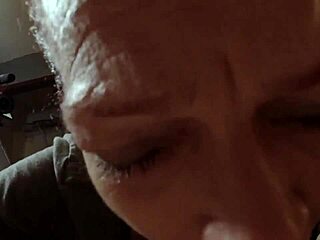 Pounding friend's stepmom's throat deep then blasting facial cum for his debt