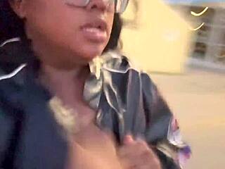 Huge tits BBW walks outside almost caught jiggling naturally