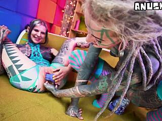 Goth babes fist gaping assholes with huge dildos and vibrators riding wild