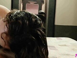 She Devours His Cock Post-Shower with Intense Handjob Cumshot in Hotel