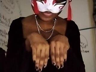 Goth dominatrix teases natural tits in high heels to drain balls