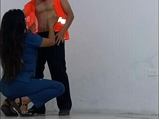 Uh, the janitor... he got seduced by hospital nurse, condom on, fucks her standing like slut...