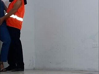 Uh, the janitor... he got seduced by hospital nurse, condom on, fucks her standing like slut...