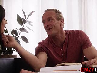 Skinny small tits brunette teen stepdaughter rides stepdad cock petite old young fucking