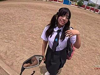 peruvian student slut with small tits and narrow ass takes deep anal creampie from monster cock riding hard