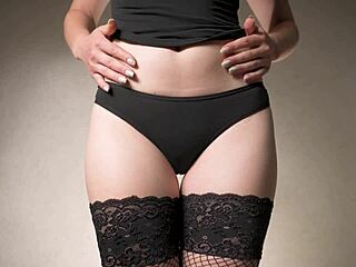 Sensual Mature Milf Teases Thigh Gap in Lingerie Fishnets Panties Pantyhose Stockings