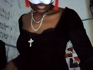 Goth dominatrix teases natural tits in high heels to drain balls