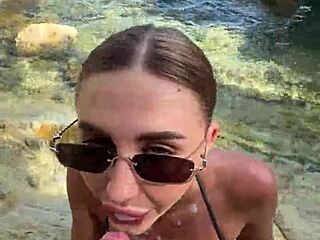 Best Stranger Beach Blowjob Ends with Cum Facial and Tits Covered