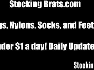 our sexy stockings tease your cock till it's throbbing hard, wanna cum on these feet?