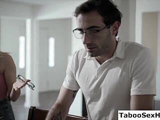 skinny teen blonde sucks teacher's old cock before intense fucking session