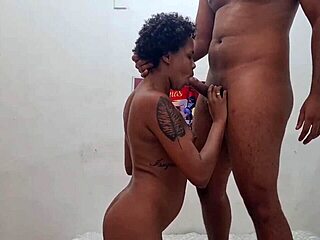 skinny latina slut bent over doggystyle as hubby strips her for bull