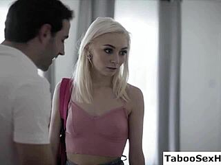 skinny teen blonde sucks teacher's old cock before intense fucking session