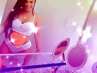 Queen bee brunette in lingerie films tanned beauty creampie with monster cock