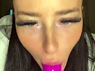 horny british brunette coed teases with solo toy play in hd