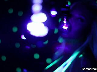 samantha saint glows under black lights with lesbian heat