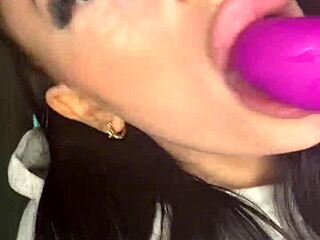 horny british brunette coed teases with solo toy play in hd